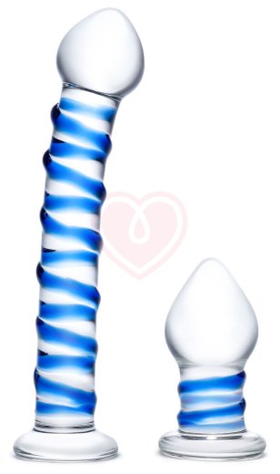 Набор из 2 стеклянных игрушек Glas Swirly Dildo & Butt Plug Set фото 1