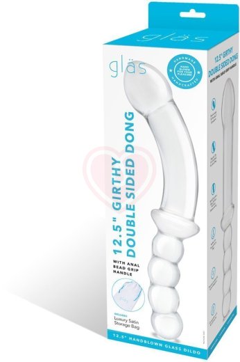 Стеклянный двусторонний фаллоимитатор Girthy Double Sided Dong With Anal Bead прозрачный фото 2