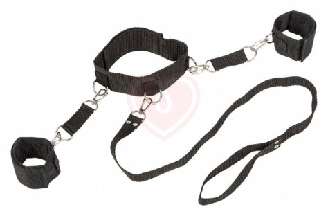 Ошейник с поводком и съемными наручниками Bondage Collections Collar And Wristbands Plus Size черный фото 2