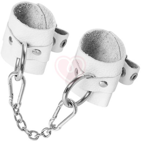 Кожаные наручники с люверсами Pecado BDSM белые фото 3