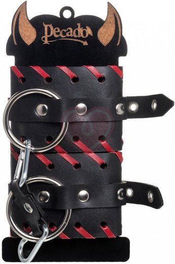 Наручники с красной окантовкой Pecado BDSM черные фото 7