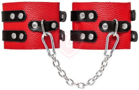 Красные кожаные оковы с двумя чёрными ремнями Crazy Handmade фото 2