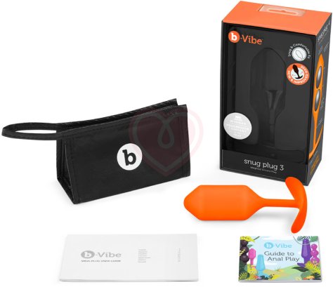 Утяжелённая анальная пробка для ношения b-Vibe Snug Plug 3 средняя оранжевая фото 5