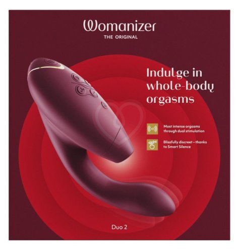 Вибратор с бесконтактной стимуляцией клитора Womanizer DUO 2 бордовый фото 2