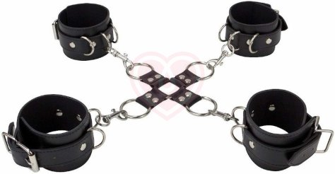 Наручники и оковы с крестообразным креплением Ouch! Leather Hand and Leg Cuffs фото 1