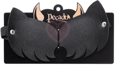 Закрытая кожаная маска с кошачьими ушками Pecado BDSM черная фото 4