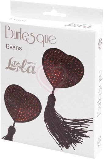 Пэстисы Burlesque Evans сердечки с кисточками чёрные с красным фото 6