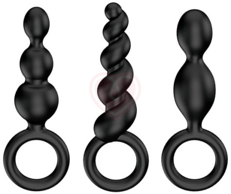 Набор чёрных анальных стимуляторов Satisfyer Plugs фото 1