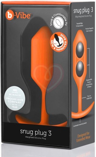 Утяжелённая анальная пробка для ношения b-Vibe Snug Plug 3 средняя оранжевая фото 6