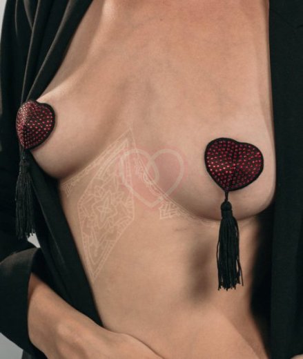 Пэстисы Burlesque Evans сердечки с кисточками чёрные с красным фото 5