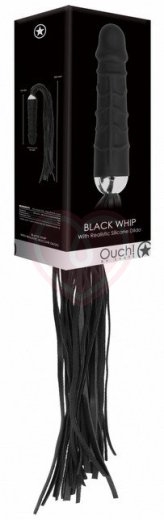 Плётка с ручкой-фаллоимитатором Ouch! Whip with Realistic Silicone Dildo чёрная фото 3