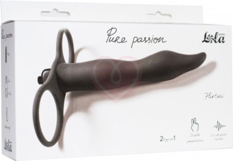 Вибронасадка для двойного проникновения с двумя кольцами Pure Passion Flirtini 16 см чёрная фото 2