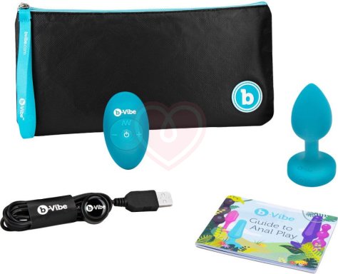 Маленькая вибропробка b-Vibe Vibrating Jewel Plug с кристаллом и пультом бирюзовая фото 3