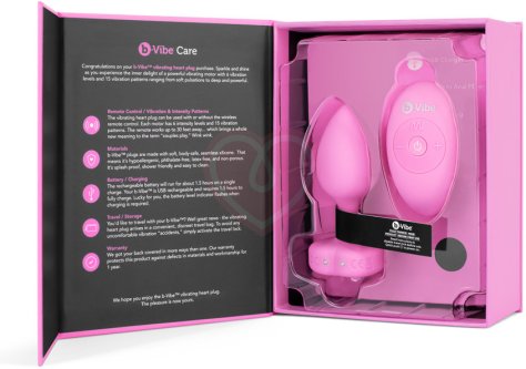 Анальная пробка с кристаллом сердцем и вибрацией b-Vibe Heart Shape Jewel Plug S/M розовая фото 11