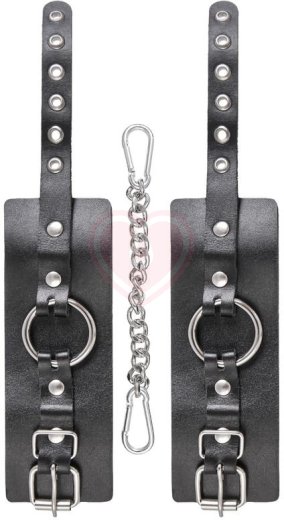 Наручники из толстой кожи с люверсами Pecado BDSM черные фото 3