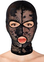 Кружевная маска Fetish Tentation с отверстиями для глаз и рта чёрная
