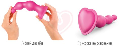 Рельефный фаллоимитатор Strap-On-Me Dildo Plug Beads размер M 13,8 см розовый фото 2