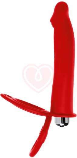 Насадка для двойного проникновения с вибропулей Toyfa Double Penetration Vibration красная фото 1