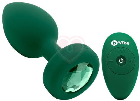 Вибропробка b-Vibe Vibrating Jewel Plug с кристаллом и пультом зелёная фото 1