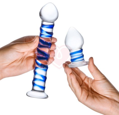 Набор из 2 стеклянных игрушек Glas Swirly Dildo & Butt Plug Set фото 4