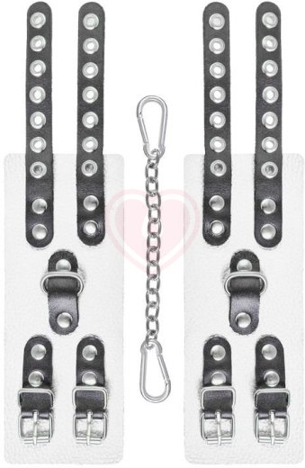 Белые кожаные наручники с двумя чёрными ремнями Crazy Handmade фото 2