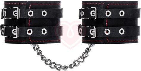 Оковы на ноги с двумя ремнями и красной строчкой Pecado BDSM черные фото 3