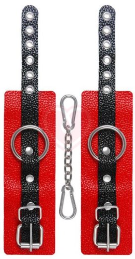 Мягкие наручники с люверсами Pecado BDSM красные с черным фото 4