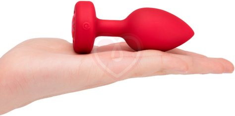 Анальная пробка с кристаллом сердцем и вибрацией b-Vibe Heart Shape Jewel Plug M/L красная фото 5