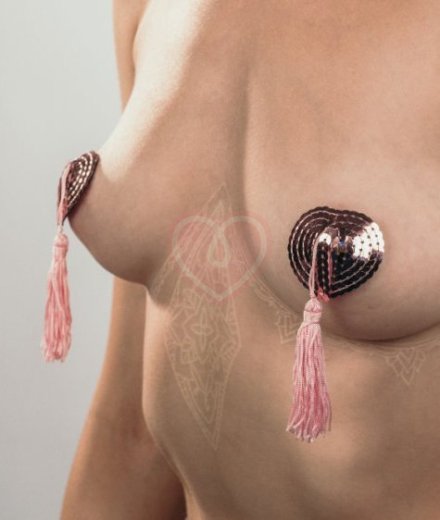 Пэстисы Burlesque Gipsy сердечки из пайеток с длинными кисточками розовые фото 4