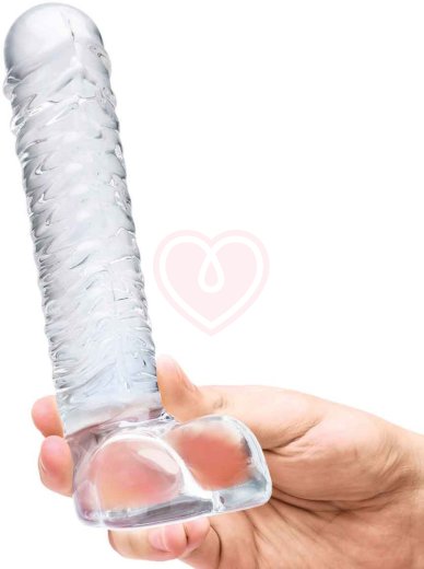 Реалистичный стеклянный фаллоимитатор с мошонкой Glas Realistic Ribbed фото 3