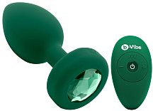 Вибропробка b-Vibe Vibrating Jewel Plug с кристаллом и пультом зелёная