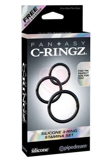 Набор из 3 эрекционных колец Silicone 3-Ring Stamina Set чёрные фото 3