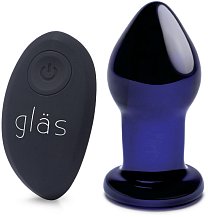 Стеклянная анальная вибропробка с пультом Glas Remote Plug синяя