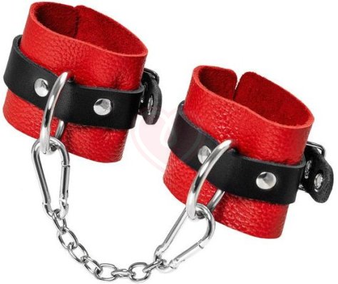 Мягкие наручники с люверсами Pecado BDSM красные с черным фото 3