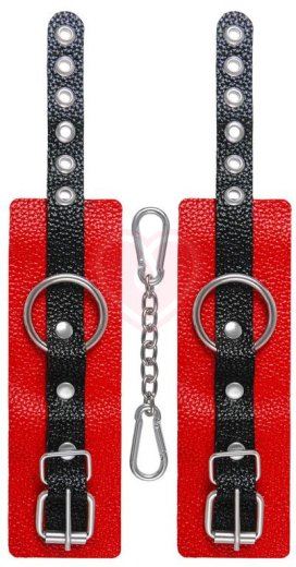 Мягкие наручники с люверсами Pecado BDSM красные с черным фото 4
