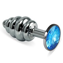 Анальная пробка Silver спираль с голубым кристаллом