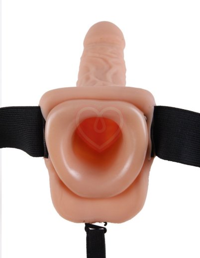 Фаллопротез с вибрацией Vibrating Hollow Strap-On with Balls Flesh 19 см телесный фото 4