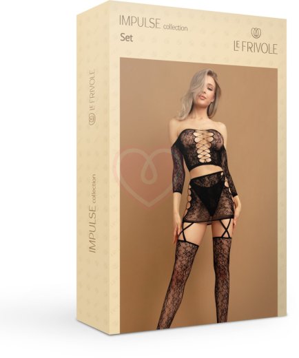 Комплект из топа и мини-юбки с чулками Impulse чёрный фото 7
