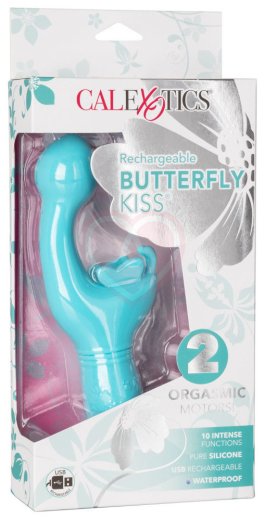 Вибратор с клиторальным стимулятором-бабочкой Butterfly Kiss голубой фото 5