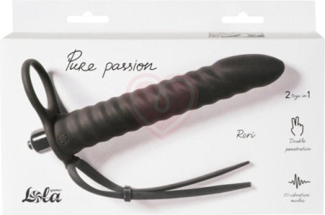 Насадка для двойного проникновения с лассо и вибропулей Pure Passion Rori 16 см чёрная фото 5