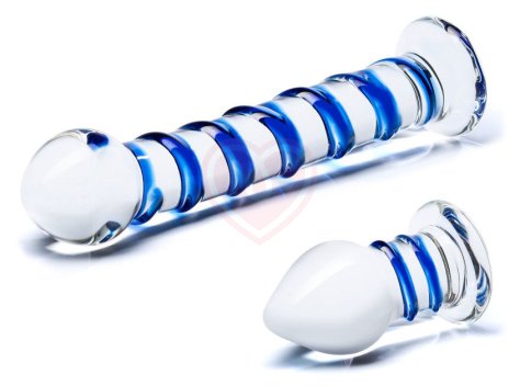 Набор из 2 стеклянных игрушек Glas Swirly Dildo & Butt Plug Set фото 2