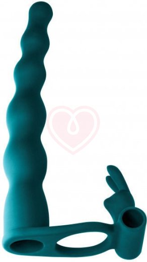 Вибронасадка для двойного проникновения со стимуляцией клитора Pure Passion Bunny 17 см зелёная фото 2