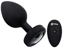Большая вибропробка b-Vibe Vibrating Jewel Plug с кристаллом и пультом чёрная