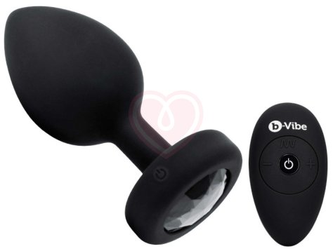 Большая вибропробка b-Vibe Vibrating Jewel Plug с кристаллом и пультом чёрная фото 1