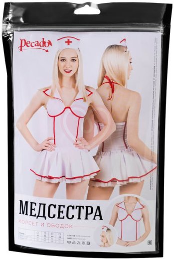 Верхняя часть костюма медсестры корсет и ободок Pecado BDSM белые фото 7