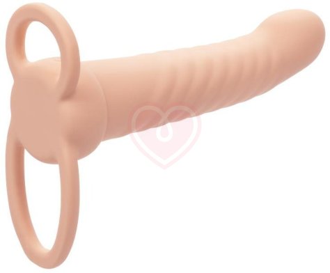 Насадка для двойного проникновения с вибрацией Ribbed Dual Penetrator рельефная телесная фото 5