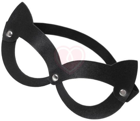 Открытая кожаная маска с кошачьими ушками Pecado BDSM черная фото 3