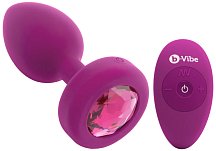 Маленькая вибропробка b-Vibe Vibrating Jewel Plug с кристаллом и пультом розовая