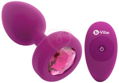 Маленькая вибропробка b-Vibe Vibrating Jewel Plug с кристаллом и пультом розовая фото 1