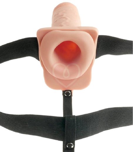 Полый реалистичный фаллопротез с вибрацией Hollow Rechargeable Strap-on with Balls 20 см телесный фото 3